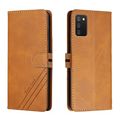 Leather Case Stands Flip Cover Holder H02X for Samsung Galaxy A02s Light Brown