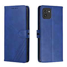 Leather Case Stands Flip Cover Holder H02X for Samsung Galaxy A03 Blue