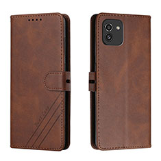 Leather Case Stands Flip Cover Holder H02X for Samsung Galaxy A03 Brown