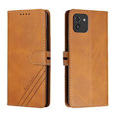 Leather Case Stands Flip Cover Holder H02X for Samsung Galaxy A03 Light Brown