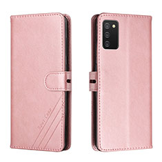 Leather Case Stands Flip Cover Holder H02X for Samsung Galaxy A03s Rose Gold