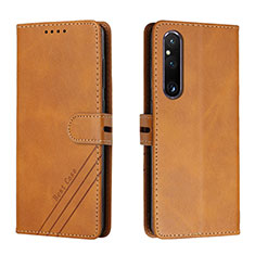 Leather Case Stands Flip Cover Holder H02X for Sony Xperia 1 V Light Brown