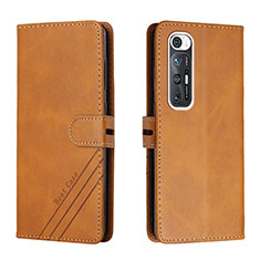 Leather Case Stands Flip Cover Holder H02X for Xiaomi Mi 10S 5G Light Brown