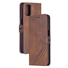 Leather Case Stands Flip Cover Holder H02X for Xiaomi Mi 10T 5G Brown