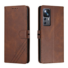 Leather Case Stands Flip Cover Holder H02X for Xiaomi Mi 12T 5G Brown