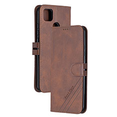 Leather Case Stands Flip Cover Holder H02X for Xiaomi POCO C3 Brown
