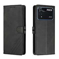 Leather Case Stands Flip Cover Holder H02X for Xiaomi Poco M4 Pro 4G Black