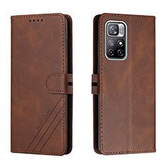 Leather Case Stands Flip Cover Holder H02X for Xiaomi Poco M4 Pro 5G Brown