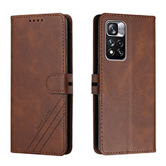 Leather Case Stands Flip Cover Holder H02X for Xiaomi Poco X4 NFC Brown