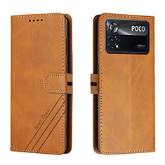 Leather Case Stands Flip Cover Holder H02X for Xiaomi Poco X4 Pro 5G Light Brown