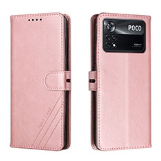 Leather Case Stands Flip Cover Holder H02X for Xiaomi Poco X4 Pro 5G Rose Gold