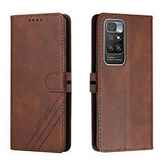 Leather Case Stands Flip Cover Holder H02X for Xiaomi Redmi 10 (2022) Brown