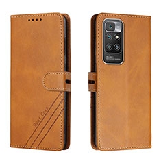 Leather Case Stands Flip Cover Holder H02X for Xiaomi Redmi 10 (2022) Light Brown