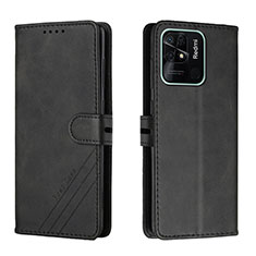 Leather Case Stands Flip Cover Holder H02X for Xiaomi Redmi 10 India Black