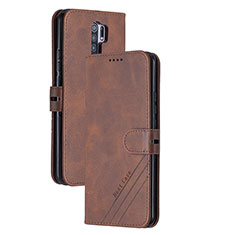 Leather Case Stands Flip Cover Holder H02X for Xiaomi Redmi 9 Brown