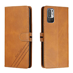 Leather Case Stands Flip Cover Holder H02X for Xiaomi Redmi Note 10 5G Light Brown