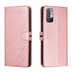 Leather Case Stands Flip Cover Holder H02X for Xiaomi Redmi Note 10 5G Rose Gold