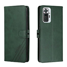 Leather Case Stands Flip Cover Holder H02X for Xiaomi Redmi Note 10 Pro 4G Green