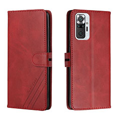 Leather Case Stands Flip Cover Holder H02X for Xiaomi Redmi Note 10 Pro 4G Red