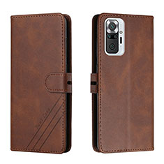Leather Case Stands Flip Cover Holder H02X for Xiaomi Redmi Note 10 Pro Max Brown