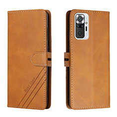 Leather Case Stands Flip Cover Holder H02X for Xiaomi Redmi Note 10 Pro Max Light Brown