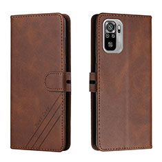 Leather Case Stands Flip Cover Holder H02X for Xiaomi Redmi Note 10S 4G Brown