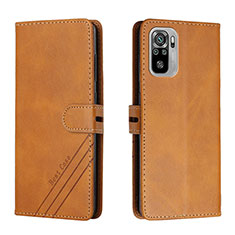 Leather Case Stands Flip Cover Holder H02X for Xiaomi Redmi Note 10S 4G Light Brown