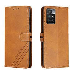 Leather Case Stands Flip Cover Holder H02X for Xiaomi Redmi Note 11 4G (2022) Light Brown