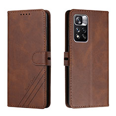 Leather Case Stands Flip Cover Holder H02X for Xiaomi Redmi Note 11 Pro+ Plus 5G Brown