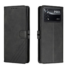 Leather Case Stands Flip Cover Holder H02X for Xiaomi Redmi Note 11E Pro 5G Black