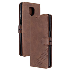 Leather Case Stands Flip Cover Holder H02X for Xiaomi Redmi Note 9S Brown