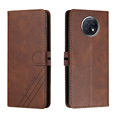 Leather Case Stands Flip Cover Holder H02X for Xiaomi Redmi Note 9T 5G Brown