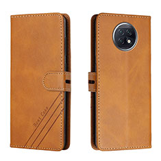 Leather Case Stands Flip Cover Holder H02X for Xiaomi Redmi Note 9T 5G Light Brown