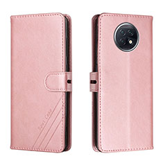 Leather Case Stands Flip Cover Holder H02X for Xiaomi Redmi Note 9T 5G Rose Gold
