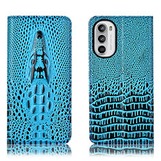 Leather Case Stands Flip Cover Holder H03P for Motorola Moto Edge (2022) 5G Sky Blue