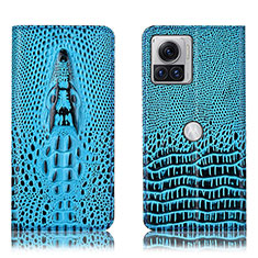 Leather Case Stands Flip Cover Holder H03P for Motorola Moto Edge 30 Ultra 5G Sky Blue