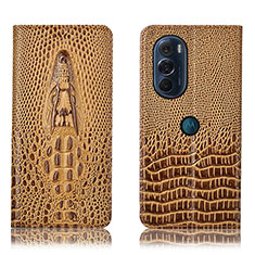 Leather Case Stands Flip Cover Holder H03P for Motorola Moto Edge Plus (2022) 5G Brown
