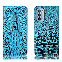 Leather Case Stands Flip Cover Holder H03P for Motorola Moto G31 Sky Blue