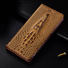 Leather Case Stands Flip Cover Holder H03P for Motorola Moto G73 5G Brown