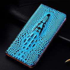 Leather Case Stands Flip Cover Holder H03P for Oppo A53s Sky Blue
