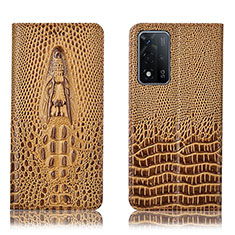 Leather Case Stands Flip Cover Holder H03P for Oppo A93s 5G Brown