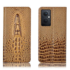 Leather Case Stands Flip Cover Holder H03P for Oppo A96 5G Brown