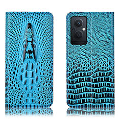 Leather Case Stands Flip Cover Holder H03P for Oppo A96 5G Sky Blue