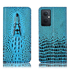 Leather Case Stands Flip Cover Holder H03P for Oppo F21 Pro 5G Sky Blue