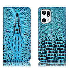 Leather Case Stands Flip Cover Holder H03P for Oppo Find X5 Pro 5G Sky Blue