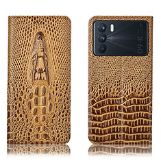 Leather Case Stands Flip Cover Holder H03P for Oppo K9 Pro 5G Brown