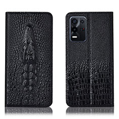 Leather Case Stands Flip Cover Holder H03P for Oppo K9X 5G Black