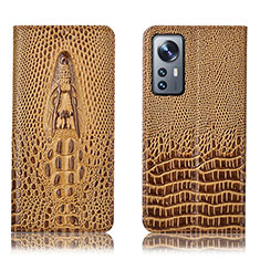 Leather Case Stands Flip Cover Holder H03P for Xiaomi Mi 12 5G Brown