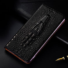Leather Case Stands Flip Cover Holder H03P for Xiaomi Redmi 9 Prime India Black