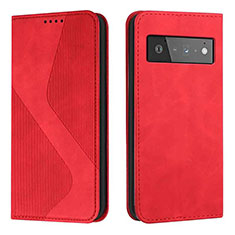 Leather Case Stands Flip Cover Holder H03X for Google Pixel 6 5G Red